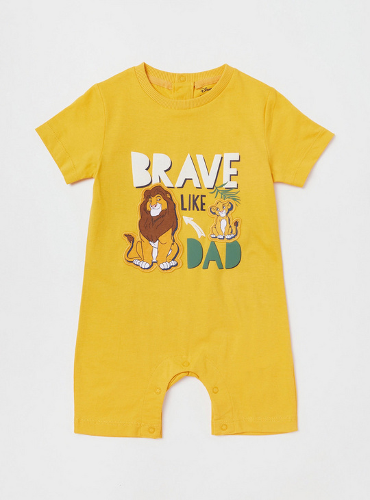 Lion King Print Romper with Round Neck and Short Sleeves