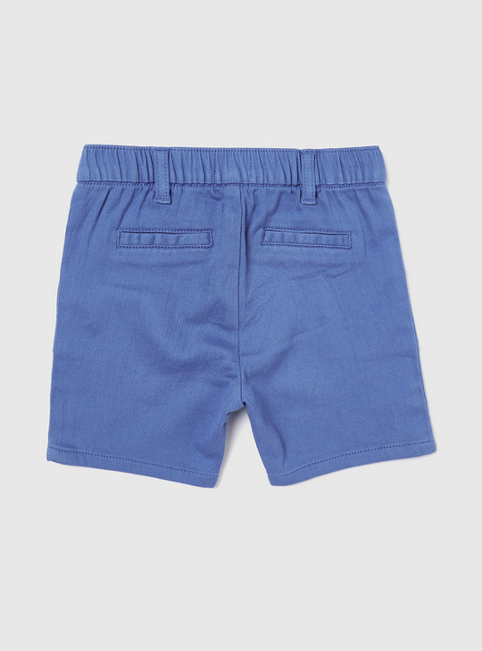 Solid Mid-Rise Shorts with Button Closure and Pockets