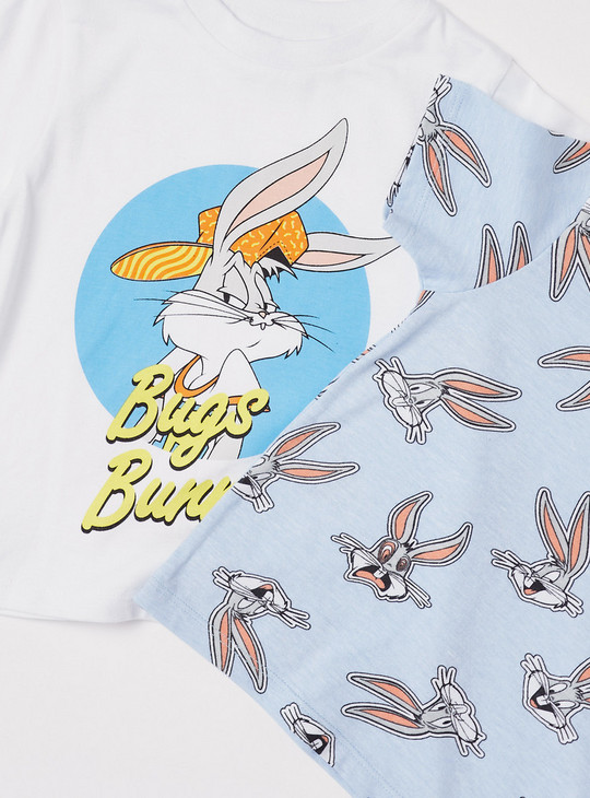 Set of 2 - Bugs Bunny Print Round Neck T-shirt with Short Sleeves