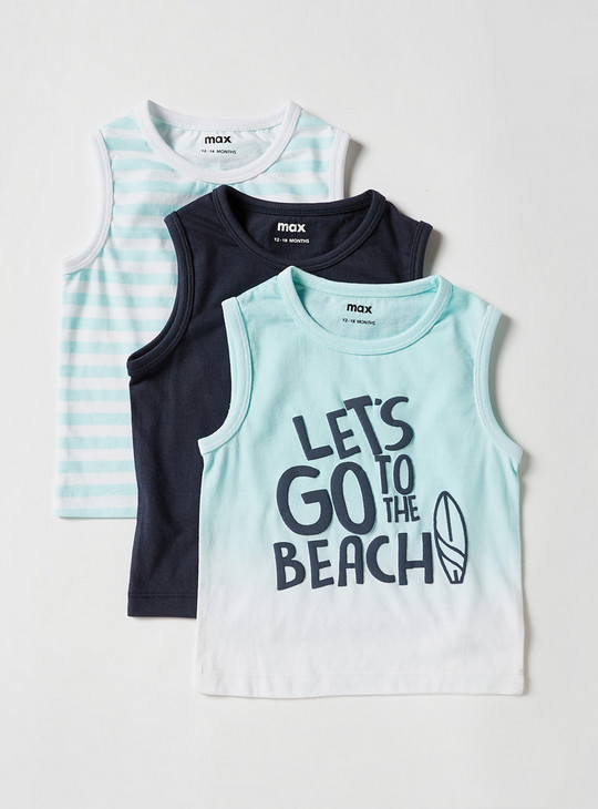 Set of 3 - Printed Sleeveless T-shirt with Crew Neck