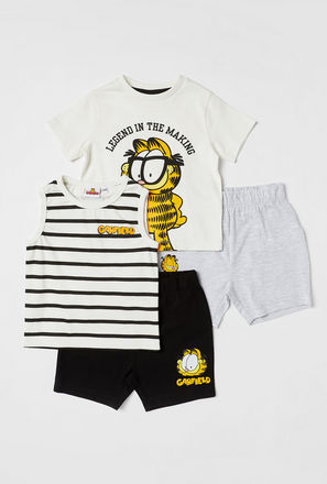 Garfield Print Round Neck T-shirt and Shorts - Set of 2