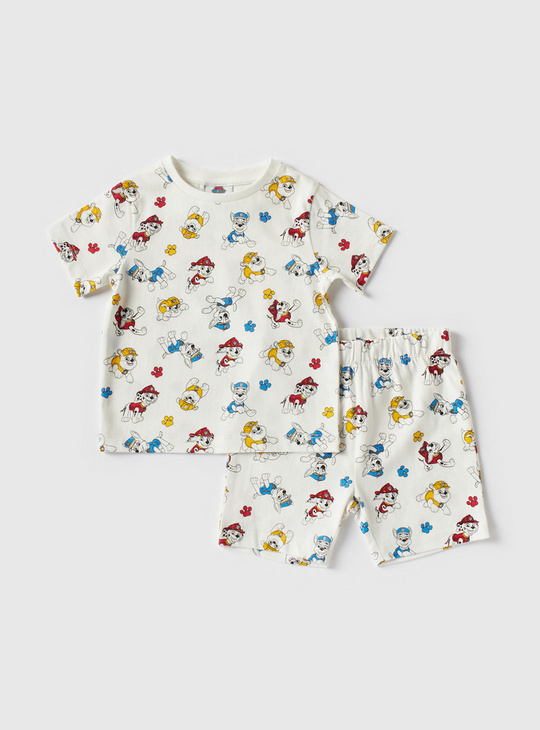 Set of 2 - PAW Patrol Print Round Neck T-shirt with Elasticated Shorts