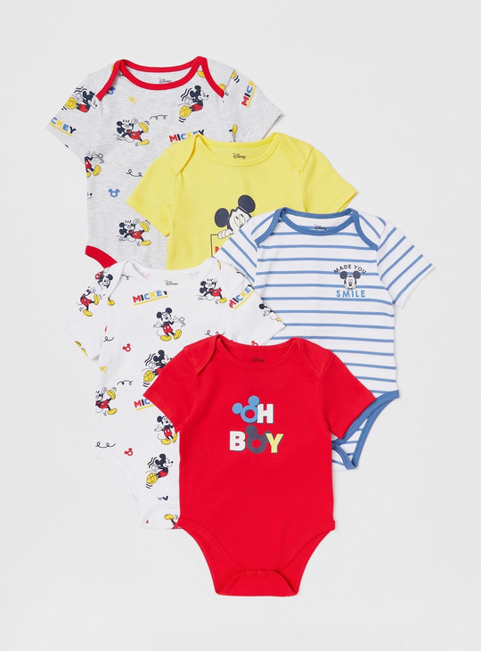 Set of 5 - Mickey Mouse Print Bodysuit with Short Sleeves