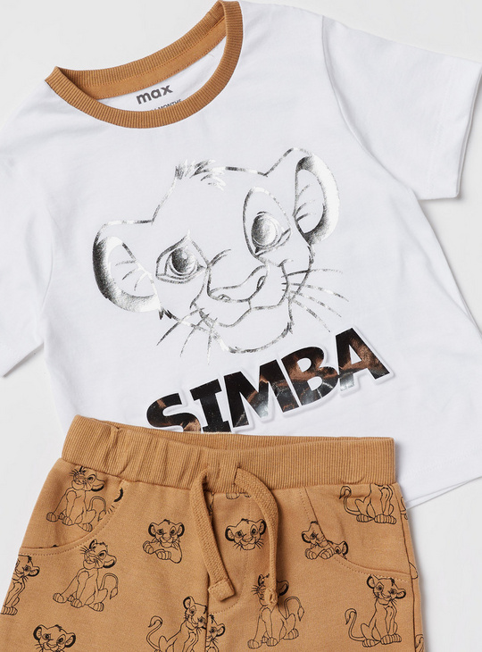 Simba Print Round Neck T-shirt and Shorts Set
