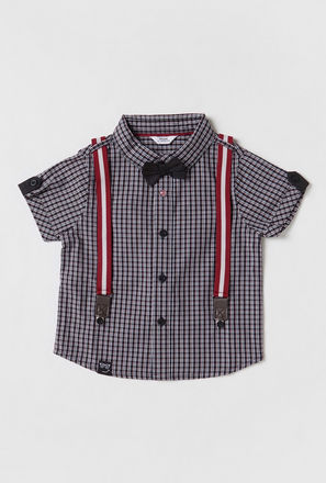 Checked Shirt with Short Sleeves and Suspender Detail-mxkids-babyboyzerototwoyrs-clothing-teesandshirts-shirts-1