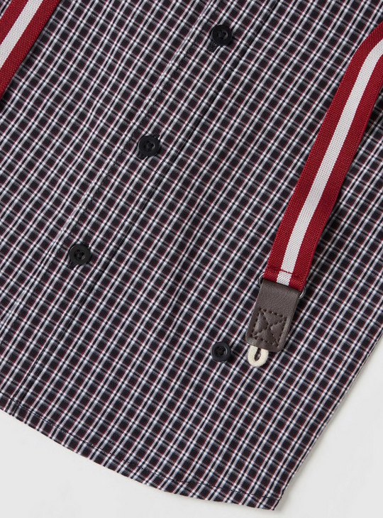 Checked Shirt with Short Sleeves and Suspender Detail