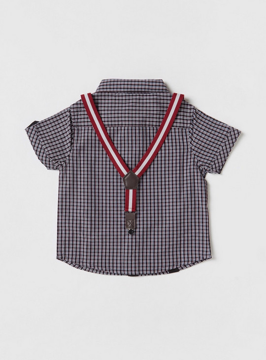 Checked Shirt with Short Sleeves and Suspender Detail
