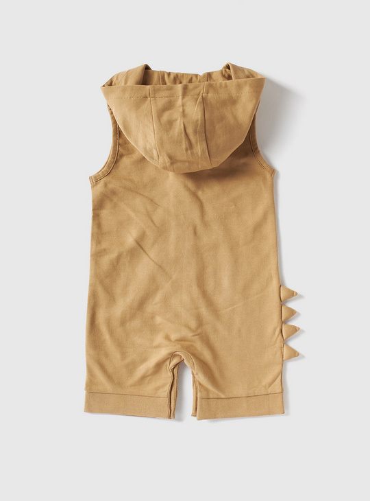 Foil Print Sleeveless Romper with Hood and Applique Detail