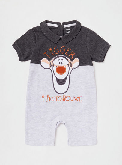 Tigger Embroidered Romper with Round Neck and Short Sleeves