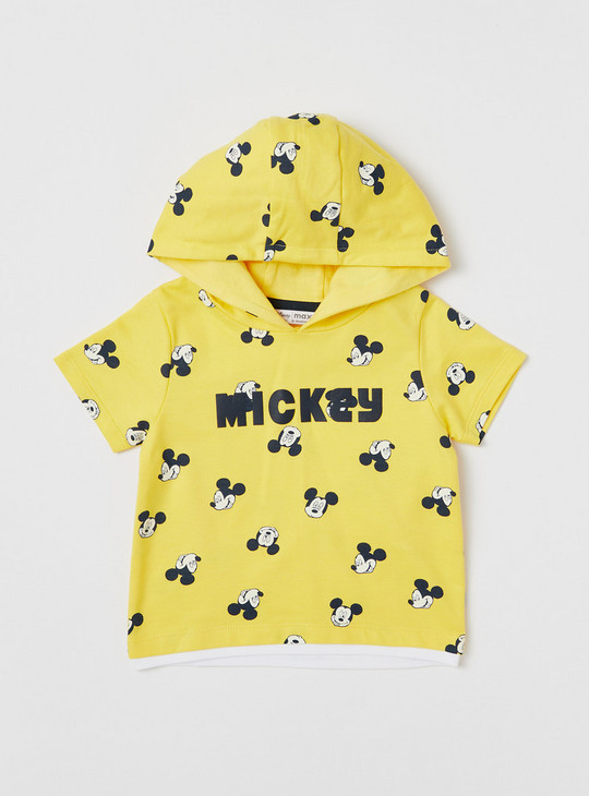 All-Over Mickey Mouse Print Hooded T-shirt and Shorts Set