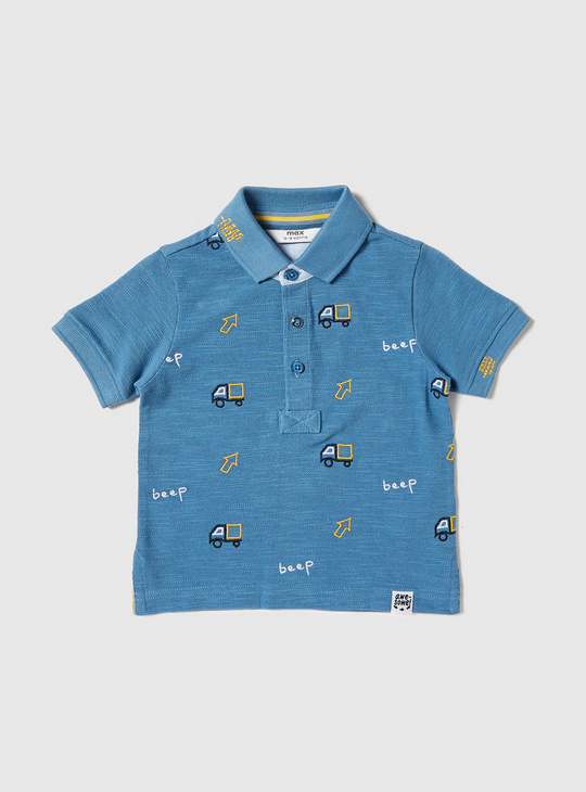 Embroidered Polo T-shirt with Collared Neck and Short Sleeves