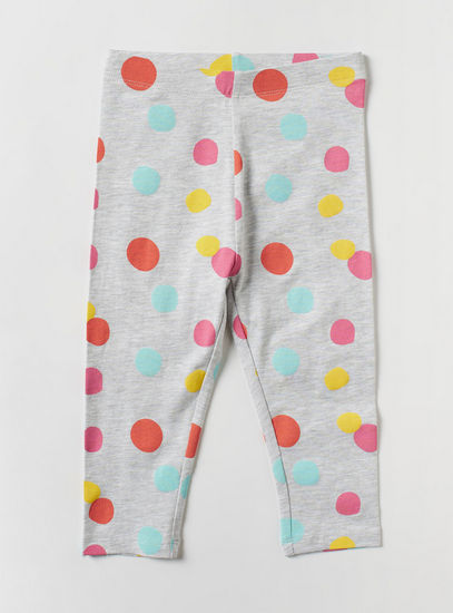 Polka Dot Print Mid-Rise Leggings with Elasticated Waistband