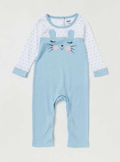 Cat Print Long Sleeves BCI Cotton Sleepsuit with Cap