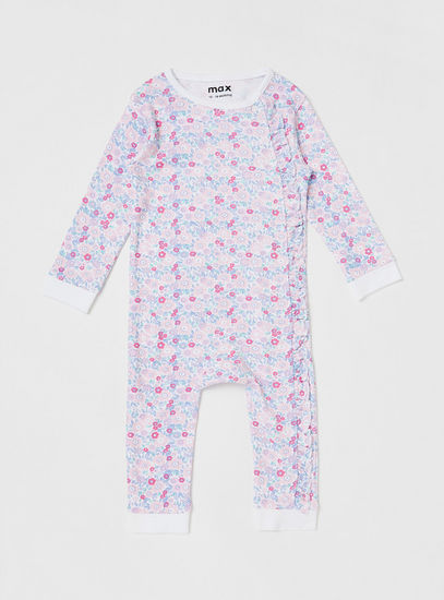 Floral Print BCI Cotton Sleepsuit with Long Sleeves and Cap