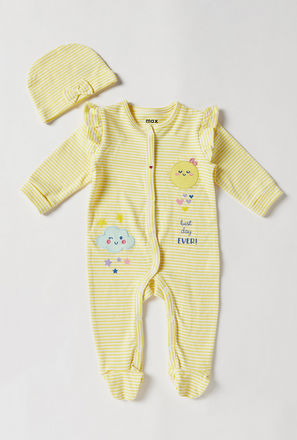 Striped Long Sleeves Sleepsuit with Cap