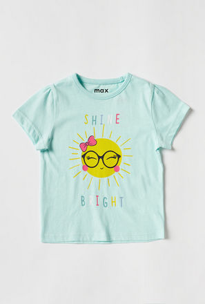 Sunshine Print T-shirt with Short Sleeves and Round Neck