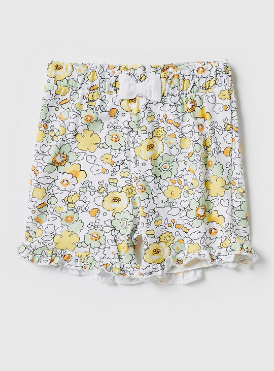 Set of 2 - Floral Print Mid-Rise Shorts with Bow Detail