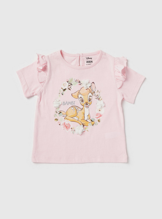 Bambi Print BCI Cotton Top with Round Neck and Short Sleeves