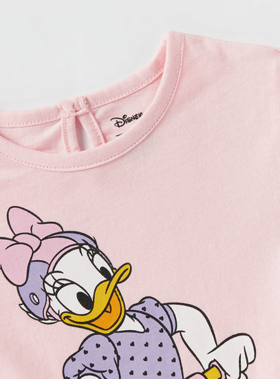 Daisy Duck Print T-shirt with Round Neck and Short Sleeves
