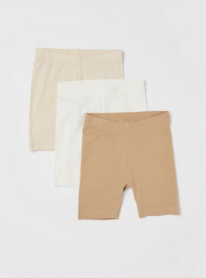 Set of 3 - Solid Mid-Rise Shorts with Elasticated Waist-Shorts-image-0