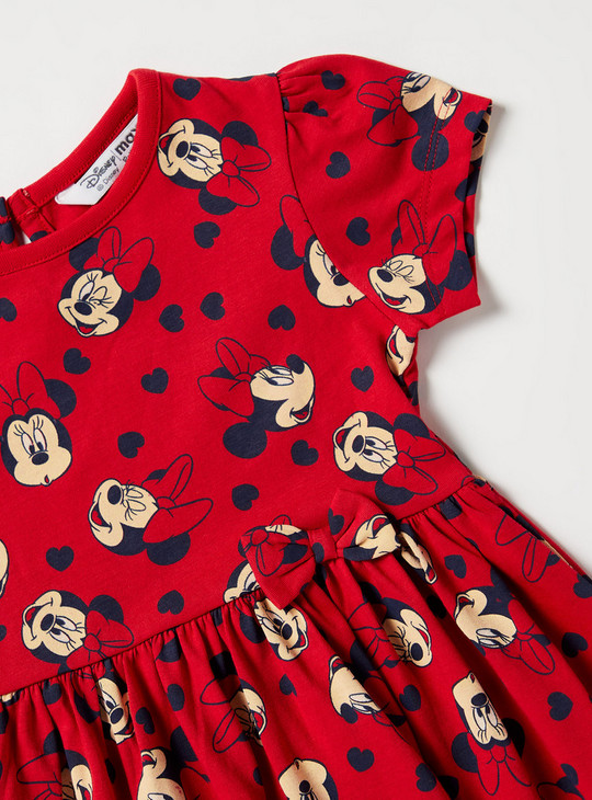 All Over Minnie Mouse Print A-line Dress with Short Sleeves