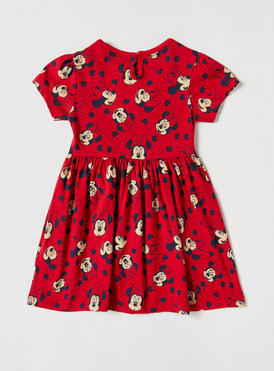 All Over Minnie Mouse Print A-line Dress with Short Sleeves
