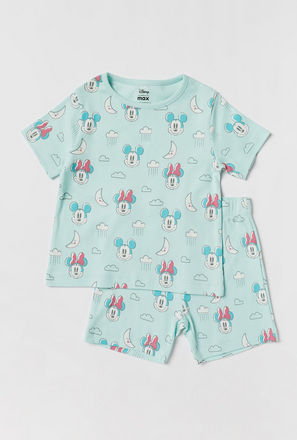 Mickey and Minnie Print Round Neck T-shirt and Shorts Set