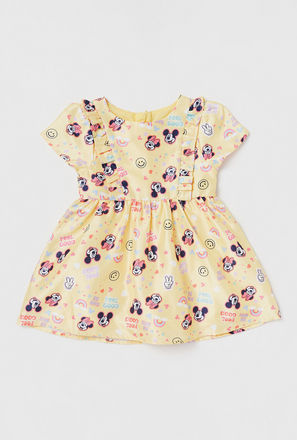 Minnie Mouse Print Dress with Cap Sleeves and Zip Closure