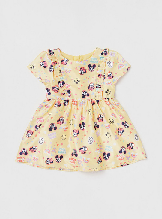 Minnie Mouse Print Dress with Cap Sleeves and Zip Closure