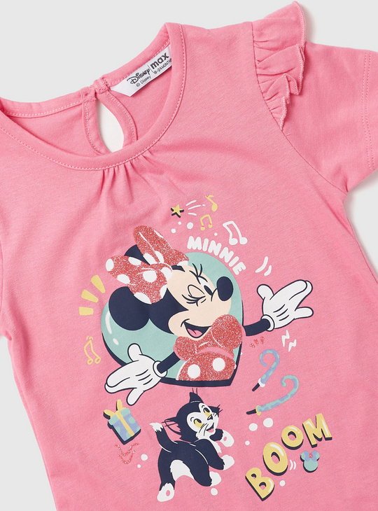 Minnie Mouse Print Romper with Ruffle Detail