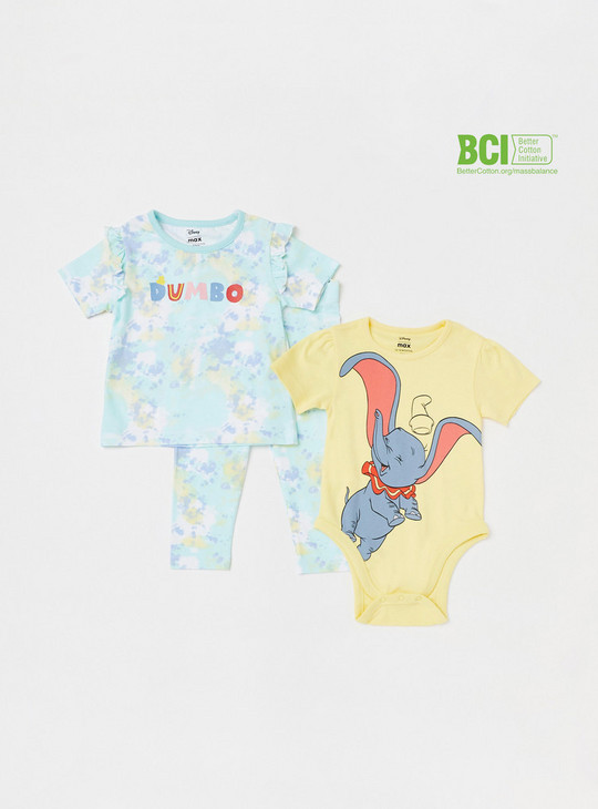 Dumbo Print BCI Cotton T-shirt with Pyjamas and Bodysuit