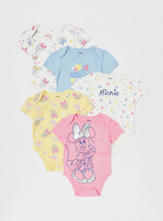 Set of 5 - Minnie Mouse Print Bodysuit with Short Sleeves