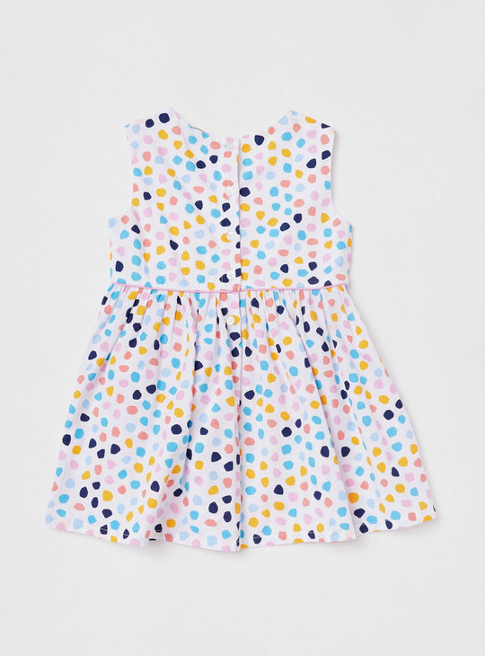 All Over Print Sleeveless Dress with Round Neck and Button Closure
