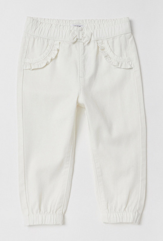 Solid Mid-Rise Trousers with Frill and Bow Detail
