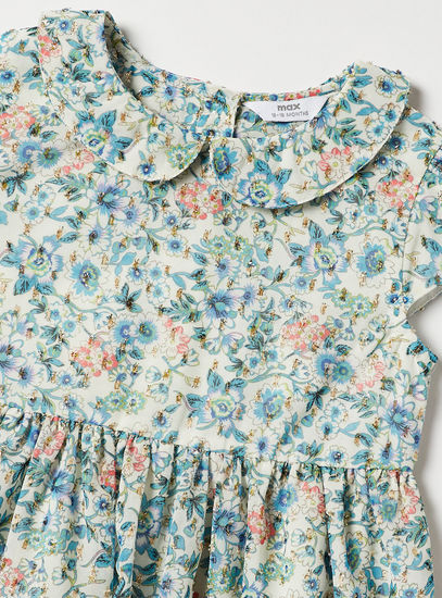 Floral Print Dress with Peter Pan Collar and Cap Sleeves