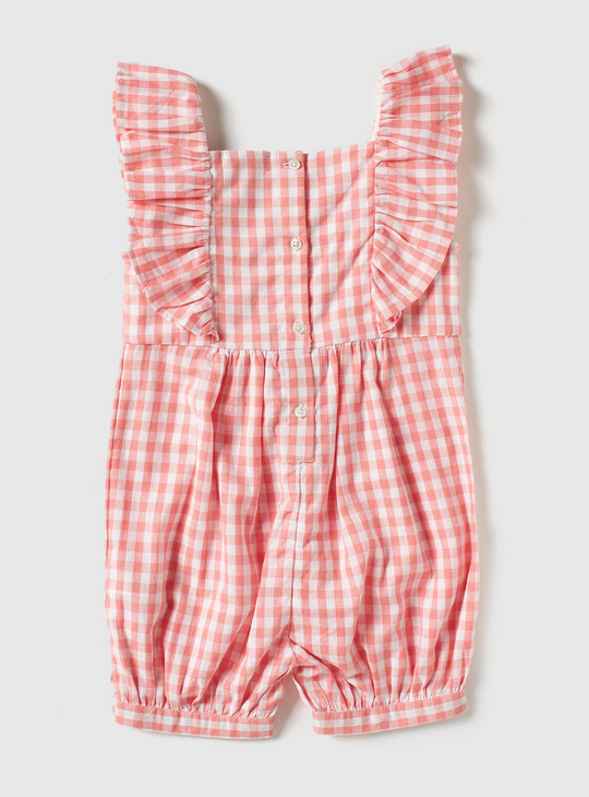 Gingham Print Romper with Ruffle Detail
