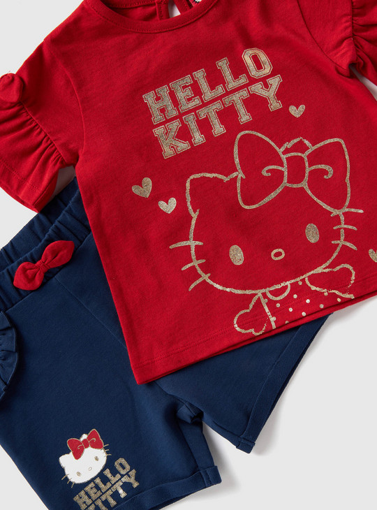 Hello Kitty Foil Print T-shirt and Bow Accented Shorts Set