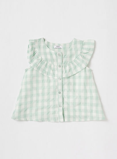 Checked Round Neck Top and Elasticated Shorts Set