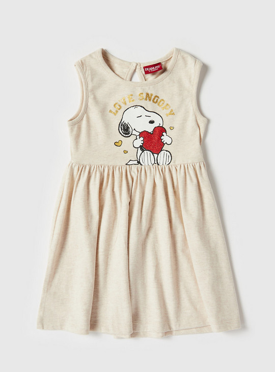 Set of 2 - Snoopy Dog Print Sleeveless Dress with Button Closure