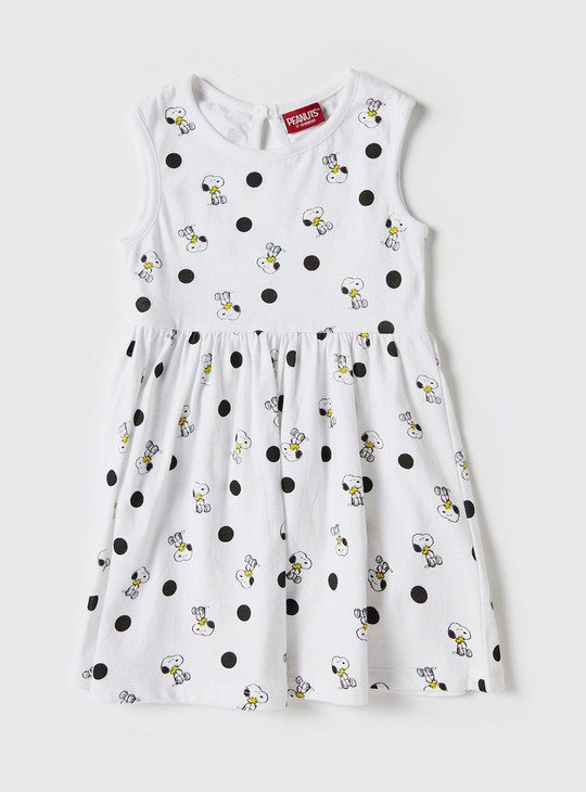 Set of 2 - Snoopy Dog Print Sleeveless Dress with Button Closure