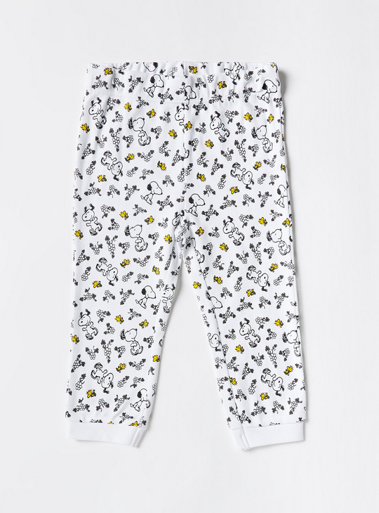 Snoopy Print Round Neck T-shirt and Pyjama Set