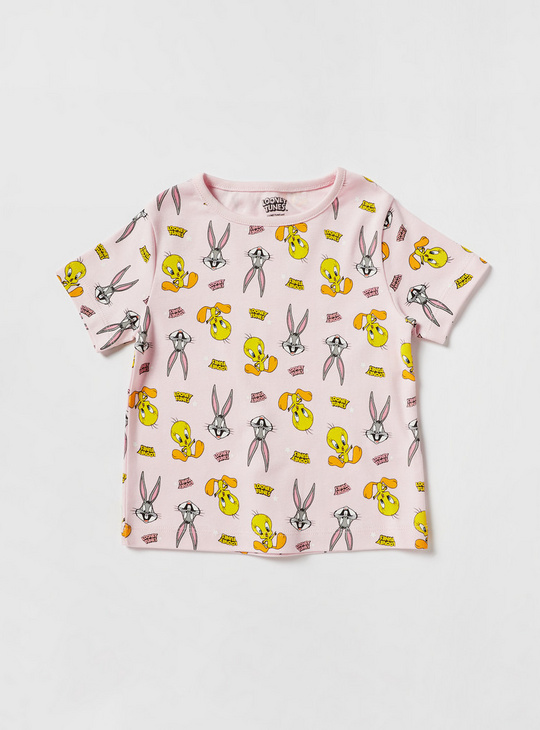 All-Over Looney Tunes Print T-shirt and Elasticated Shorts Set
