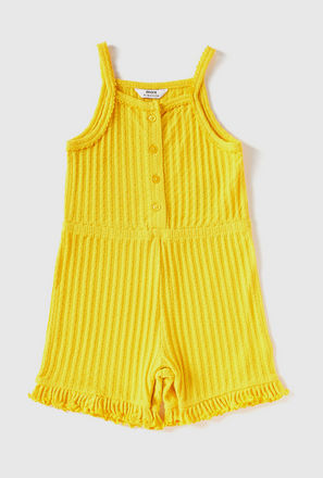 Ribbed Sleeveless Playsuit with Ruffles and Button Closure
