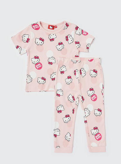 Hello Kitty Print Short Sleeve T-shirt and Pyjama Set