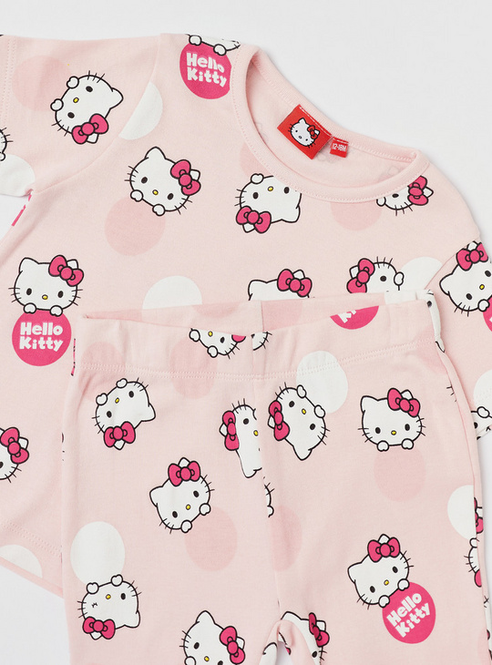 Hello Kitty Print Short Sleeve T-shirt and Pyjama Set