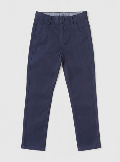 Solid Chino Pants with Pockets and Button Closure