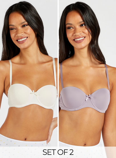 Set of 2 - Solid Padded Balconette Bra with Hook and Eye Closure