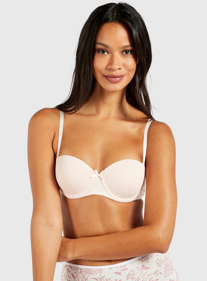 Set of 2 - Solid Padded Balconette Bra with Hook and Eye Closure