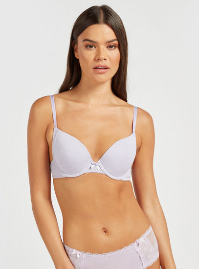 Set of 2 - Solid Plunge Bra with Hook and Eye Closure and Bow Detail