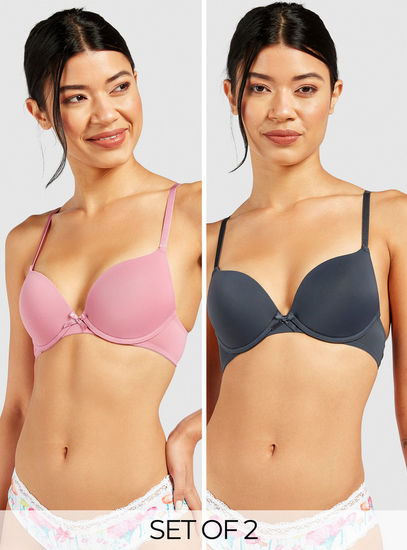 Set of 2 - Solid Padded Plunge Bra with Adjustable Straps